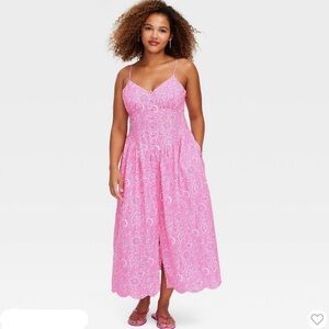 Roller Rabbit X Target Floral Paisley Drop Waist Midi A-Line Pink Dress